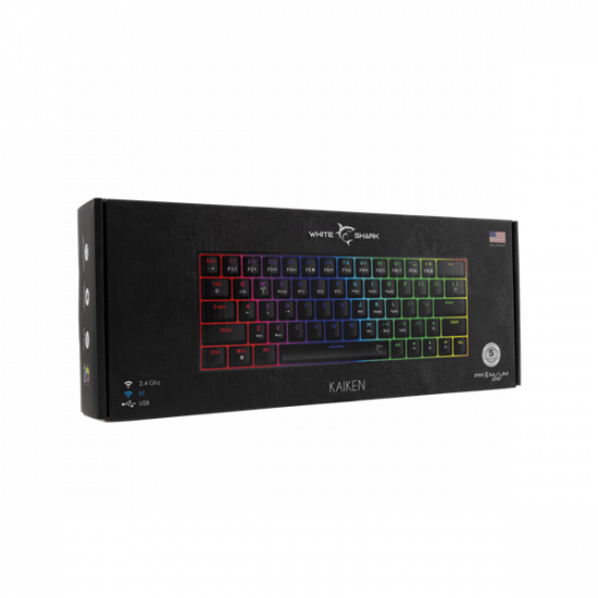 WHITE SHARK W029932 Premium KAIKEN-B/R-US vezeték nélküli mech. gamer billentyűzet, 63 piros kapcs. fekete (angol)