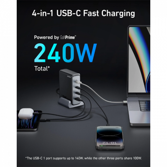 ANKER Hálózati Töltő 3xUSB-C, USB-A 4 portos, 240W EU, fekete - A2342311