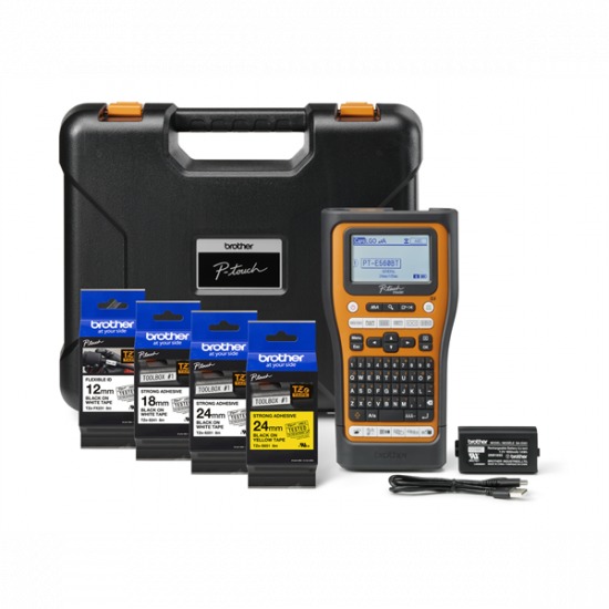 BROTHER Címkéző PT-E560BTSP, QWERTY billentyűzet, TZe szalag: 3,5-24mm, (tölthető akku, hordtáska, TZE szalag készlet)