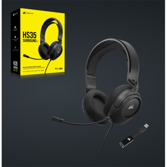 CORSAIR Vezetékes Headset, HS35 SURROUND v2 Gaming, Multiplatform, fekete