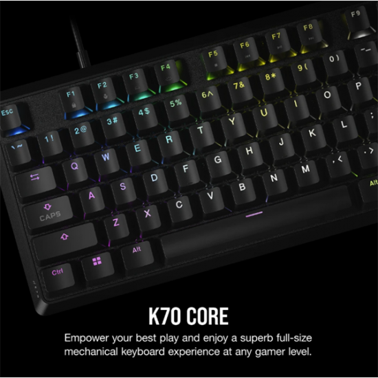 CORSAIR Vezetékes Billentyűzet Gaming, K70 CORE RGB, Mechanikus, MLX Red switch, 104 gombos, US, fekete