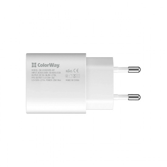 COLORWAY USB töltő adapter, Power Delivery Port PPS USB Type-C (25W)  fehér (CW-CHS033PD-WT)