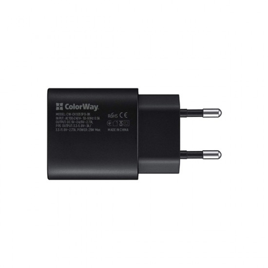 COLORWAY USB töltő adapter, Power Delivery Port PPS USB Type-C (25W)  fekete (CW-CHS033PD-BK)
