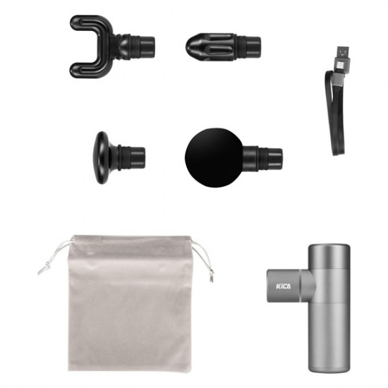 KICA hordozható vibrációs masszírozó, 4 fej ( gönb, lapos, kúpos, U alakú ),  LED, 4 intenzitás, narancsbőr ellen