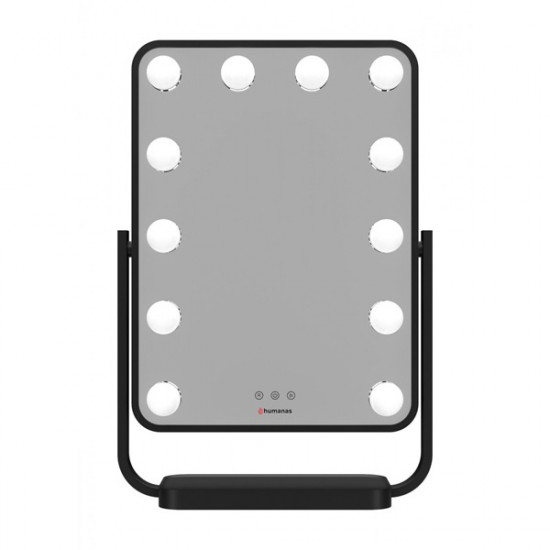 HUMANAS HM01 dönthető kozmetikai tükör, 12 db LED, érintőképernyő, 360°, teljesítmény, szín szabályozás, black