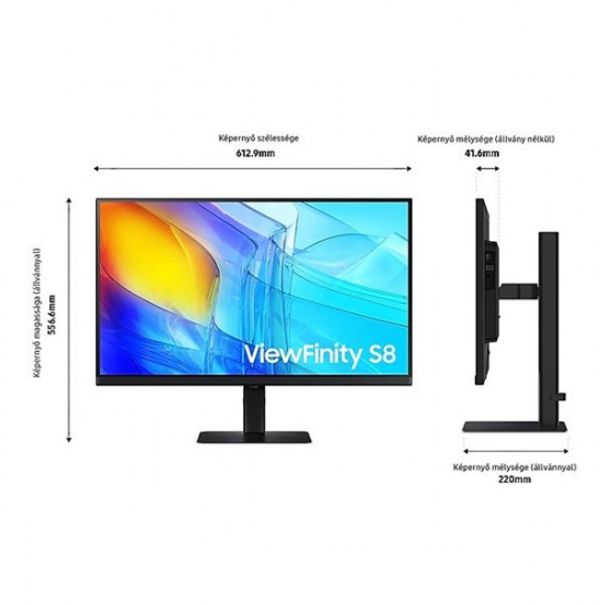 SAMSUNG IPS monitor B2B 27" S80D, 3840x2160, 16:9, 350cd/m2, 5ms, HDMI/DisplayPort/3xUSB, Pivot