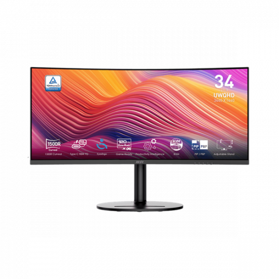 MSI Monitor Business Modern MD342CQP Ívelt 34" QHD, 3440x1440, 100Hz VA 21:9, 3000:1 CR, 300cd/m2, 4 ms, HDMI, DP, Black
