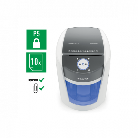 LEITZ IQ OptiMax Office P5 iratmegsemmisítő, 35L, fehér