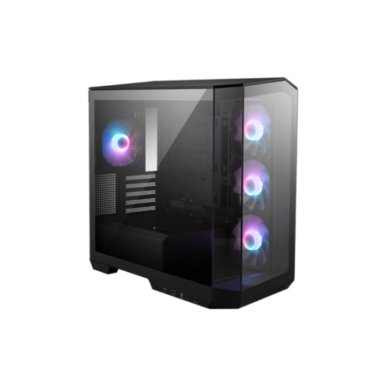 MSI Ház Micro ATX PANO M100R PZ, 4xARGB ventilátor, Tápegység nélkül, üvegfalú, fekete
