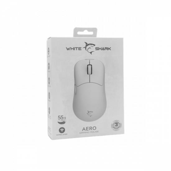WHITE SHARK AERO-W WGM-5015W gamer egér, 10.000 dpi, 6 gombos fehér