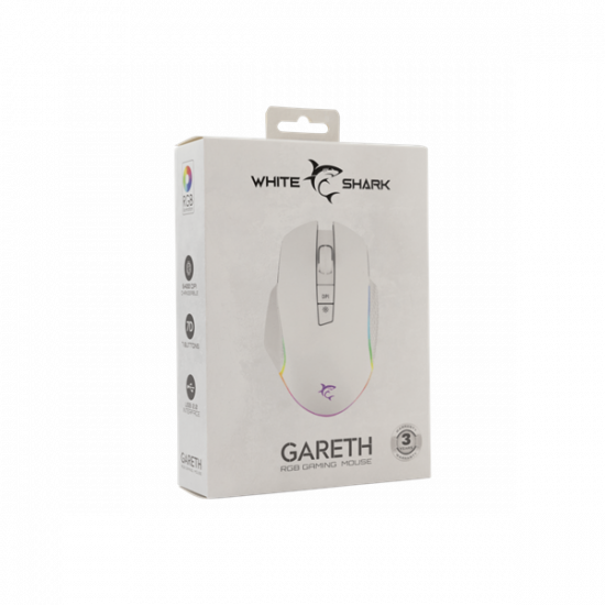 WHITE SHARK WS GM-5009W GARETH-W gamer egér, vezetékes, fehér, 6400 Dpi, 7D, RG