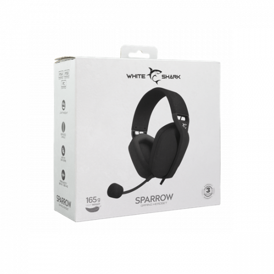 WHITE SHARK SPARROW-B, GH-2443B, gamer fejhallgató, fekete, (3.5 Jack 4 pin.)