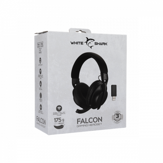 WHITE SHARK FALCON-B, GH-2441B, vezeték nélküli gamer fejhallgató, fekete