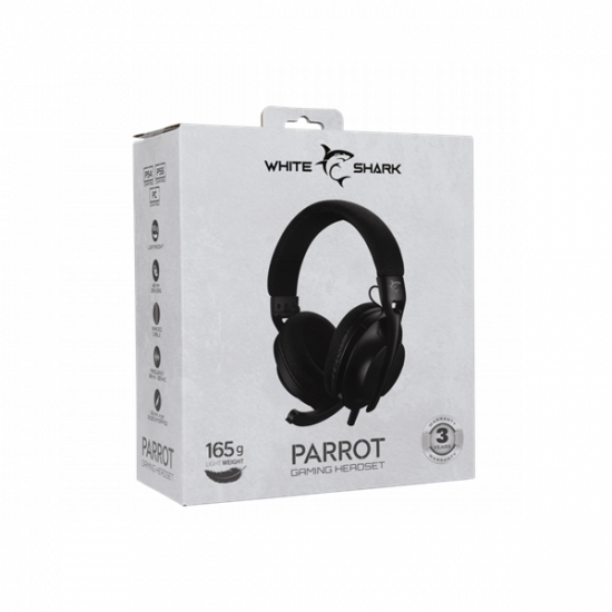 WHITE SHARK PARROT-B, GH-2440B, gamer fejhallgató, fekete