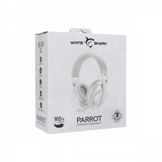 WHITE SHARK PARROT-W/G, GH-2440W/G, gamer fejhallgató, fehér/szürke