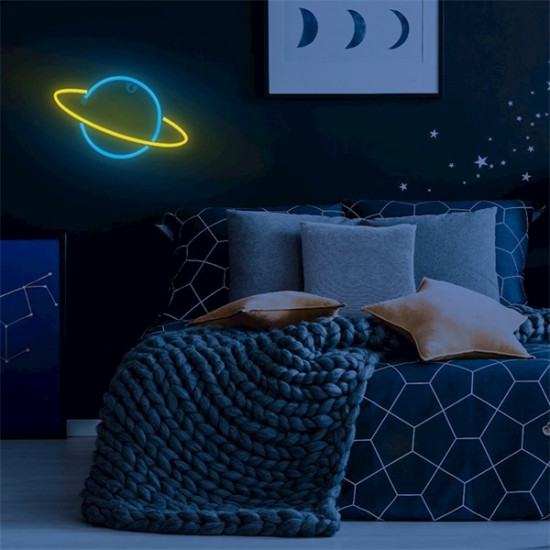 FOREVER LIGHT Neon LED dekorációs lámpa SATURN,  ki/be kapcsoló, USB vagy 3xAA 1,5V, 2m kábel,