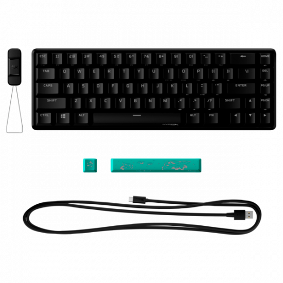 HP HYPERX vezetékes mechanikus gaming billentyűzet Alloy Origins 65 RGB türkiz switch - amerikai lokalizáció