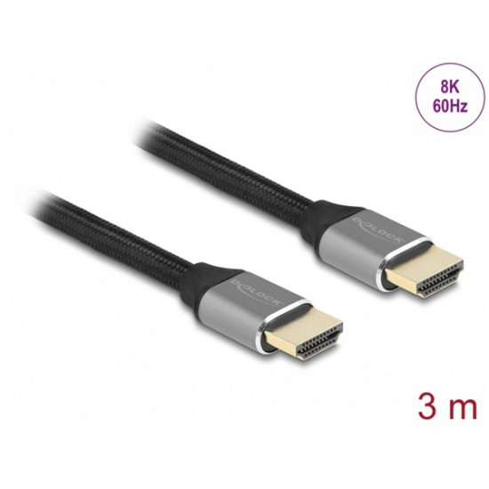 DELOCK kábel HDMI 2.1 male / male összekötő 48 Gbps 8K 60Hz tanúsítvánnyal 3m szürke
