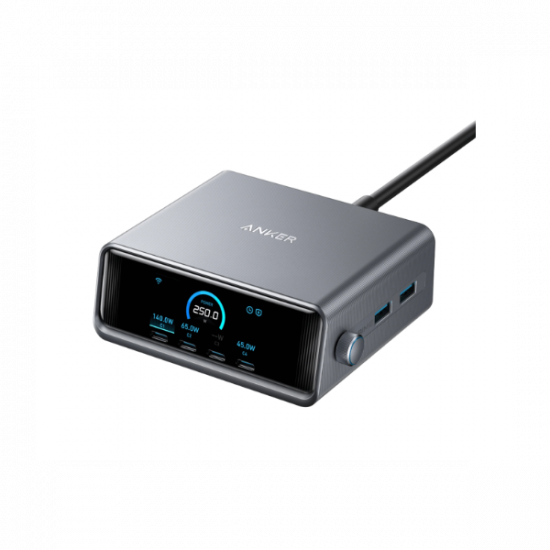 ANKER Hálózati Töltő, Prime Charger GaNPrime, 6 portos, 250W, 4xUSB-C, 2xUSB-A, EU, fekete - A2345341