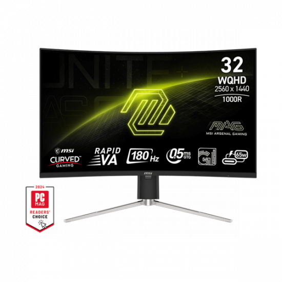 MSI Monitor GAMING MAG 325CQRF QD E2 31,5" Ívelt Rapid VA WQHD 2560x1440, 16:9 180Hz 0,5ms 3500:1, 2x HDMI, DP, USB-C