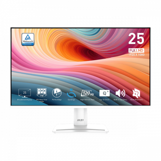 MSI Monitor Business PRO MP251W E2 24,5" FHD, 1920x1080, IPS, 120Hz, 1500:1 CR, 300cd/m2, 1ms, HDMI, DP, VGA, White