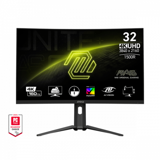 MSI Monitor GAMING MAG 321CUPDF 31,5" Ívelt UHD/FHD Dual mode 3840x2160 320/160Hz, VA, 3000:1 0,5ms, 2x HDMI, DP, USB-C