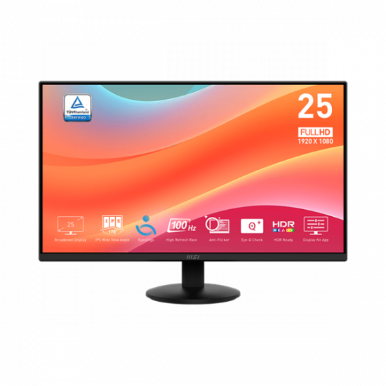 MSI Monitor Business PRO MP252L 24,5" FHD, 1920x1080, IPS, 100Hz, 1300:1 CR, 300cd/m2, 1ms, HDMI, DP, Black