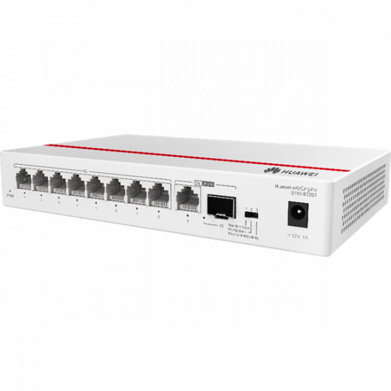 Huawei eKit Switch 8x1000Mbps + 1x1000Mbps + 1x1000Mbps SFP, Nem menedzselhető, Asztali, fanless - S110-8T2ST