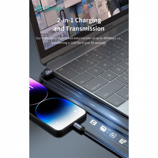 DEVIA ST108035 Gracious v2 12W USB/Lightning 1m -es fekete adat-és töltőkábel