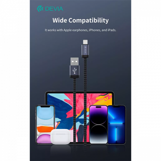 DEVIA ST108035 Gracious v2 12W USB/Lightning 1m -es fekete adat-és töltőkábel