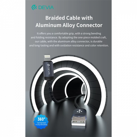 DEVIA ST108035 Gracious v2 12W USB/Lightning 1m -es fekete adat-és töltőkábel