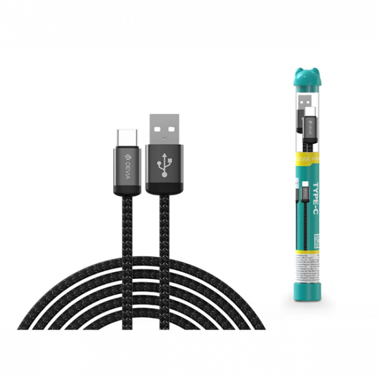 DEVIA ST107861 Gracious Tube USB/Type-C 1m-es fekete adat-és töltőkábel