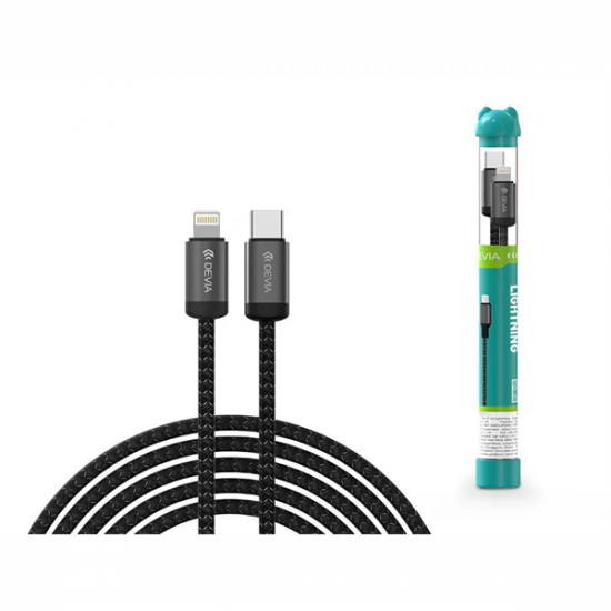 DEVIA ST101715 Gracious Tube PD 27W Type-C/Lightning 1m-es fekete adat-és töltőkábel
