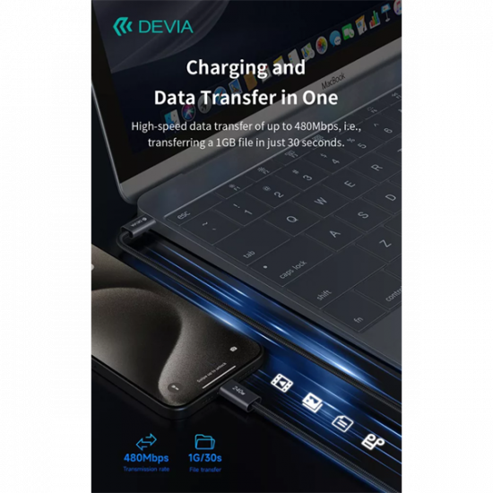 DEVIA ST108721 Extreme Speed PD 240W Type-C/Type-C 2m-es fekete adat-és töltőkábel