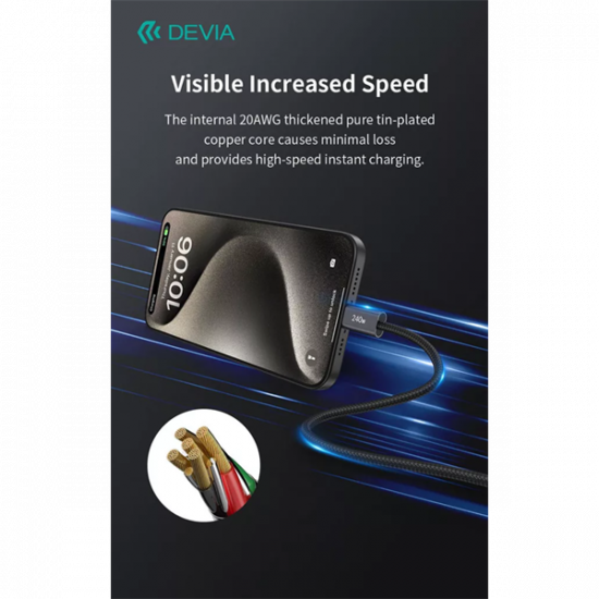 DEVIA ST108721 Extreme Speed PD 240W Type-C/Type-C 2m-es fekete adat-és töltőkábel