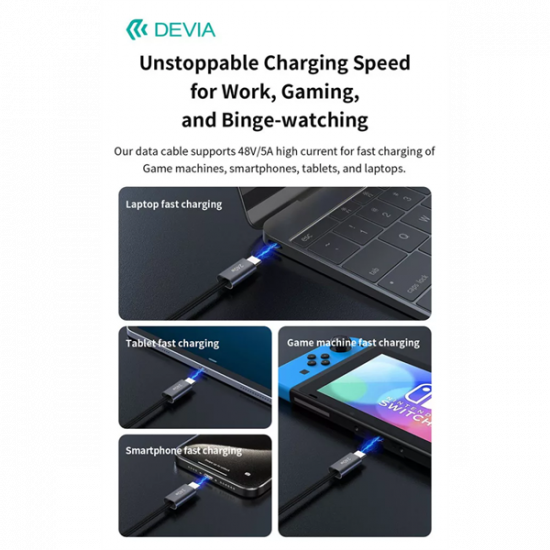 DEVIA ST108721 Extreme Speed PD 240W Type-C/Type-C 2m-es fekete adat-és töltőkábel