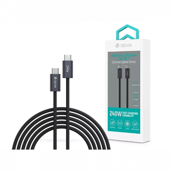 DEVIA ST108721 Extreme Speed PD 240W Type-C/Type-C 2m-es fekete adat-és töltőkábel