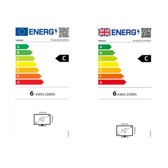 LENOVO Monitor - ThinkVision M14d, 14" 2.2K 2240x1400 IPS 16:10, 1500:1, 300 nits, 6ms, 2x USB Type-C