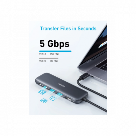 ANKER USB HUB, 322 5-in-1, USB-C Hub, 4K HDMI, 2xUSB-A, PD-IN 100W, USB-C 5Gbps, fekete - A8355H11