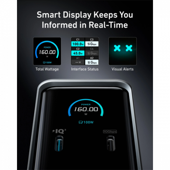 ANKER USB HUB Docking Station, , Prime 14-in-1, 160W,Dual Display, 2x 4K HDMI, USB-C 10Gbps, szürke - A83B63A1