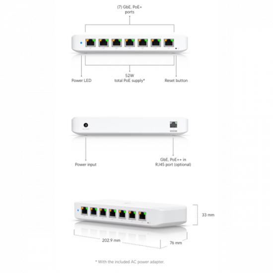 UBiQUiTi Ultra Switch 8x1000Mbps (7xPOE+ 60W), Menedzselhető, Asztali - USW-Ultra-60W