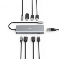HAMA 00200142, FIC USB 3.1 TYPE-C,9IN1 DOKKOLÓ ADAPTER(4XUSB3.1, 2XHDMI, LAN, USB-C, PD)