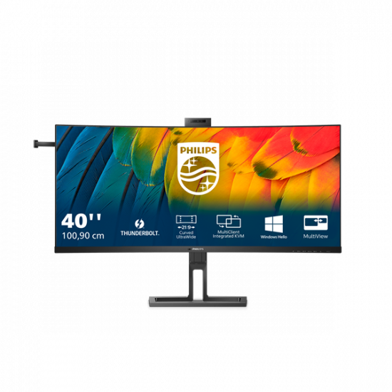 PHILIPS Ívelt monitor 40" 40B1U6903CH, 5120x2160, 21:9, 300 cd/m2, 4ms, HDMIx2/DP/Thunderbolt/USBx5/USB-C/LAN, hangszóró