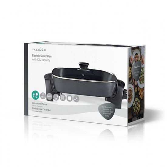Nedis FCSP110EBK40 elektromos serpenyő, 40 cm családi kivitel, állítható hőmérséklet, cool touch, mosogatógépben mosható