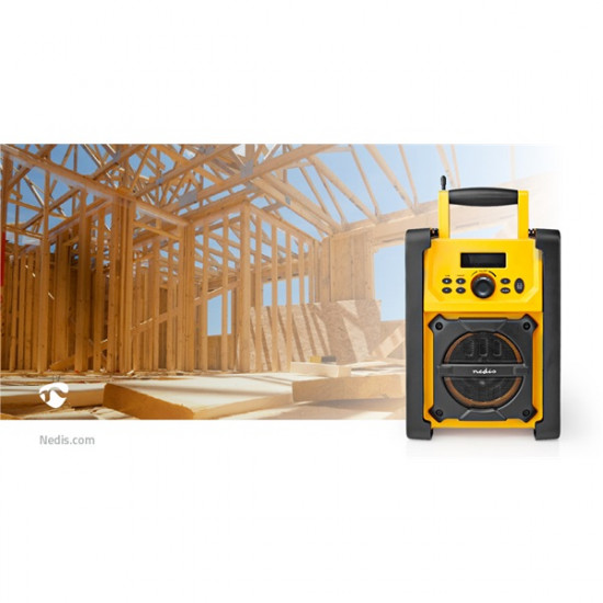 Nedis RDFM3100YW munka rádió, FM, bluetooth, rezgéscsillapítás, 15W, 20 FM állomás, 3,5 mm audióbemenet