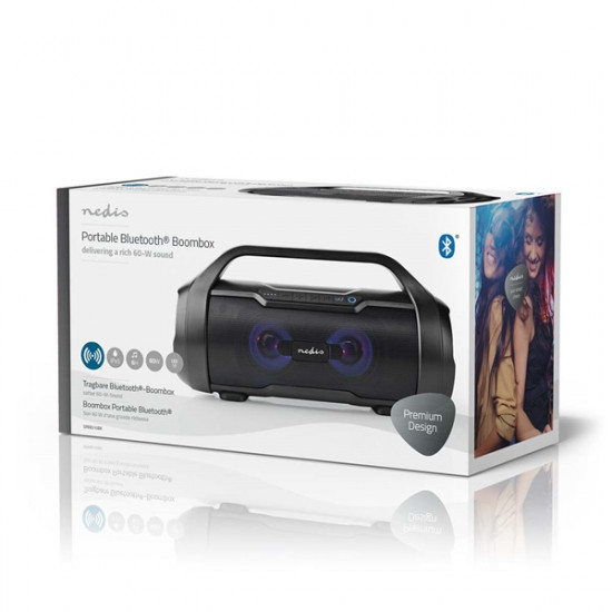 Nedis SPBB310BK akkumulátoros party boombox, 120W, Bluetooth, 10 m hatótávolság, USB, microSD , 6 óra vez nélkül