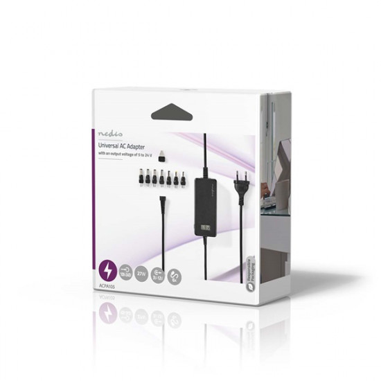 Nedis ACPA105 univerzális AC-DC tápegység, 5V-24V, 36W, 7 cserélhető táp dugó
