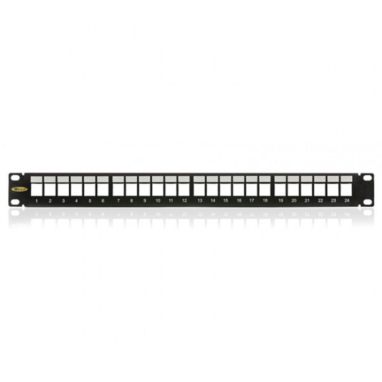 KELINE Patch Panel 1U 24 db keystone modul számára, csatlakozó nélkül, Fekete
