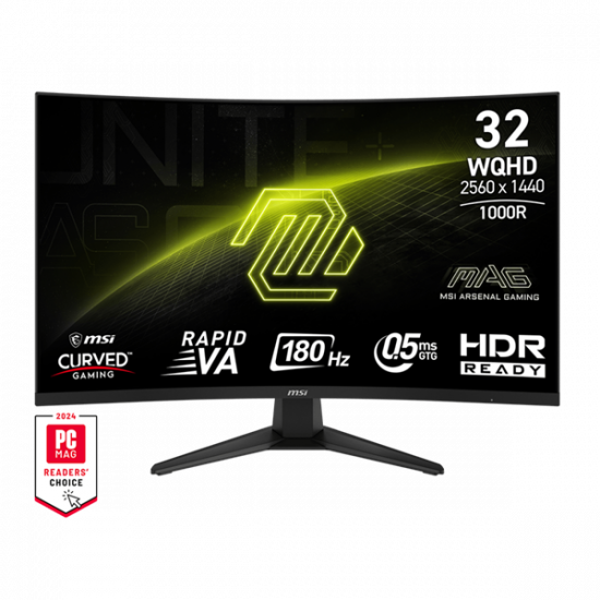 MSI Monitor GAMING MAG 325CQF Ívelt RapidVA 31,5" QHD 2560x1440, 4000:1 CR, 400nits, 1ms, 180Hz, DP, 2x HDMI, USB-C