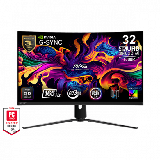 MSI Monitor GAMING MAG 321CUP QD-OLED Ívelt 31,5" UHD 3840x2160, 1700R, 165Hz, 0,03ms, 2x HDMI, DP, USB-C